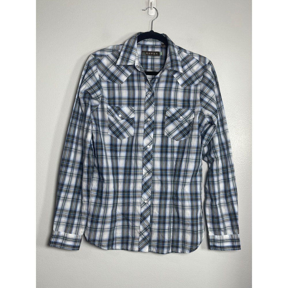 ROPER Womens Blue Plaid Western Pearl Snap Long Sleeve Shirt Small Rodeo Cowgirl